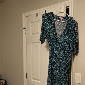 Trina Turk Blue Leopard Print Midi Dress